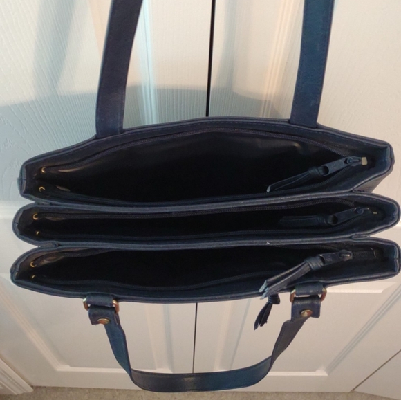 Vintage Blue 3 Compartment Faux Leather Women’s Shoulder Handbag Purse 12”x 8” - Picture 5 of 6